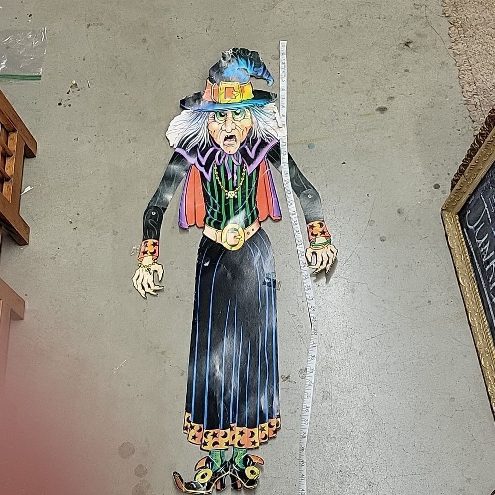 Vintage posable die cut Halloween witch, pumpkin man, plus banner - Picture 7 of 11
